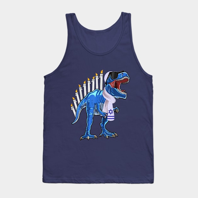 Menorasaurus Rex T Rex Dinosaur Hanukkah Gift for Boys Tank Top by HBart